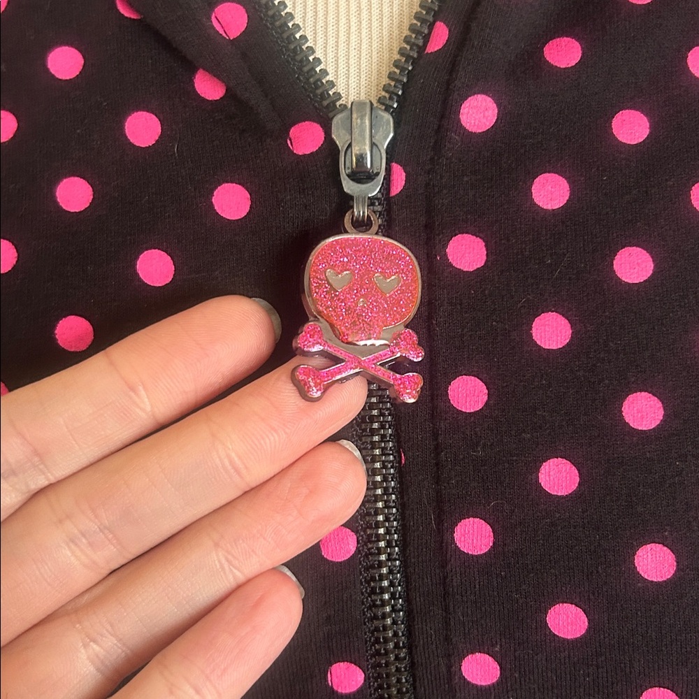 Vintage Y2K Black with pink polka dots Abbey Dawn hoodie by Avril Lavigne - Picture 4 of 8